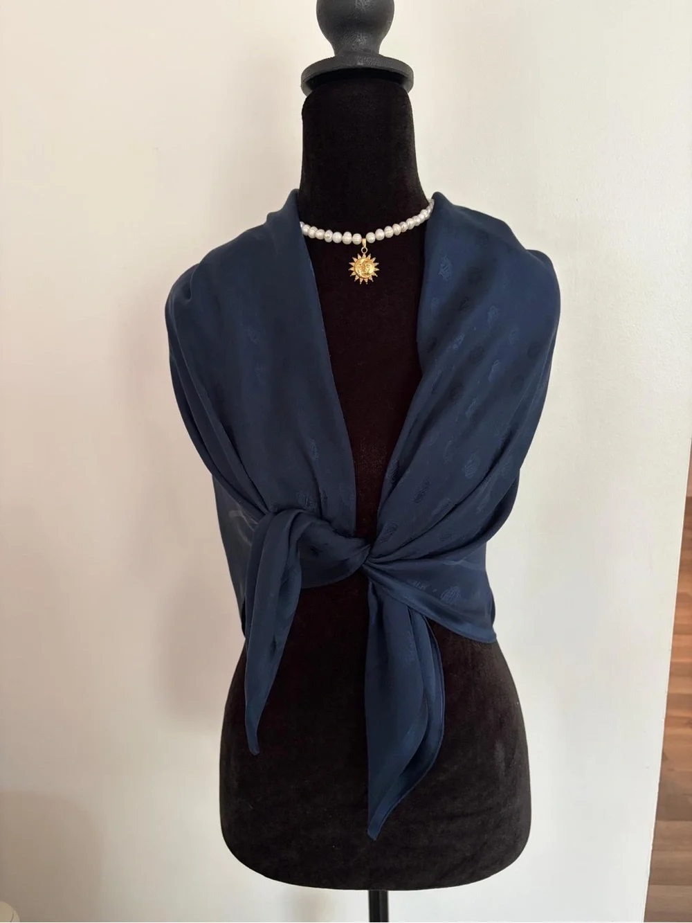 Christian Dior Silk Scarf Navy Trotter Monogram Hand Rolled